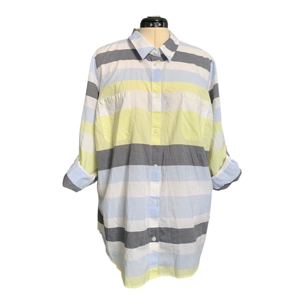 Jaclyn Smith Women's Striped Blouse in Gray, Yellow, Blue and White